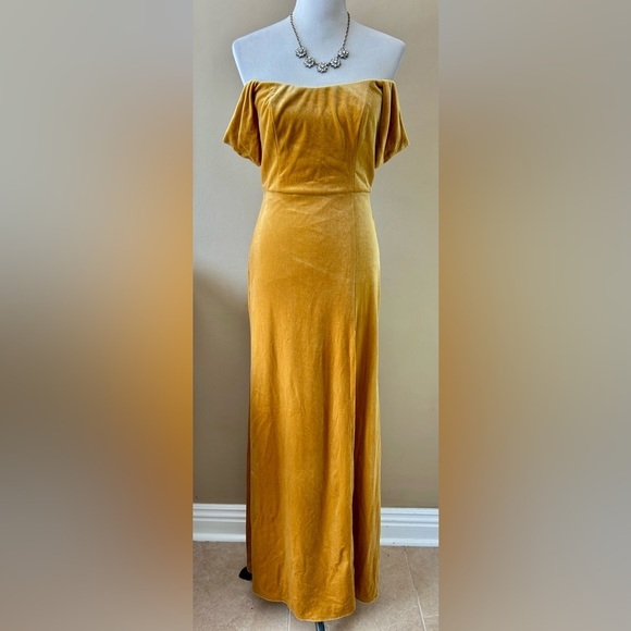 Jenny Yoo Gold Velvet Maxi Dress - Picture 2 of 12